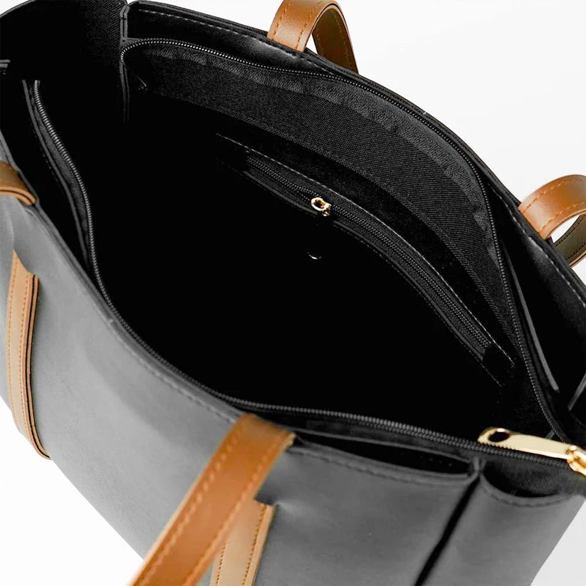 Prella Bags Stay Two-Tone Shoulder Tote Bag – Black & Brown