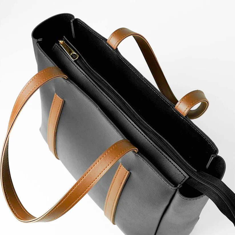 Prella Bags Stay Two-Tone Shoulder Tote Bag – Black & Brown