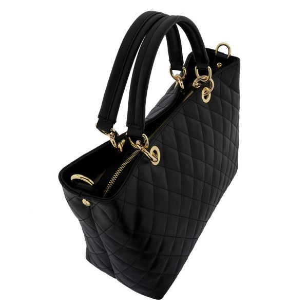 Prella Bags Italian Black Quilted Leather Satchel &amp; Crossbody Bag